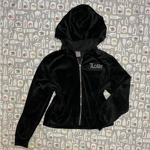 Y2k nobo velvet bedazzled hoodie - Picture 1 of 7
